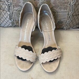 Chinese Laundry Cream and Black Heels with Scalloped Design